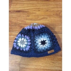 KuSan Wool Beanie Hat Granny Square Fleece Lined Chunky Knit Boho Winter Blue